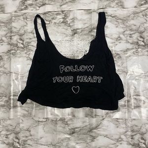 Black crop top W/ white lace detail